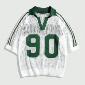 White & Green Knit Polo Jersey
