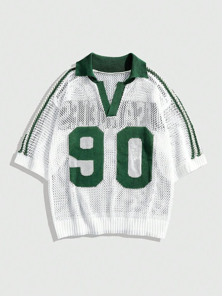 White & Green Knit Polo Jersey