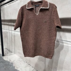 The Contrast-Stitch Brown Crochet Polo