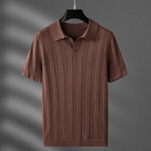 The Terracotta Vertical Cable-Knit Polo