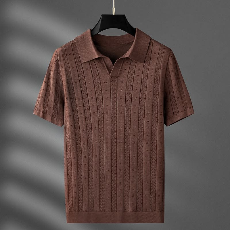 The Terracotta Vertical Cable-Knit Polo