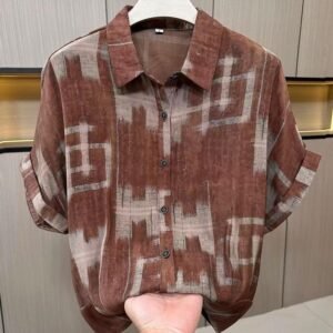 Rust Brown Geometric Ikat-Style Shirt