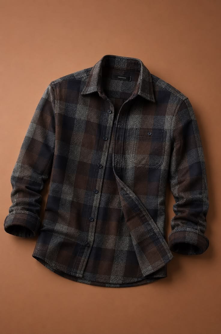 Brown and Navy Plaid Flannel