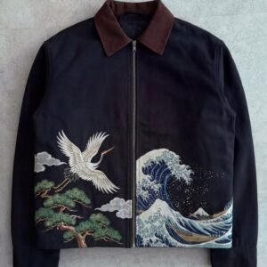 Japanese Wave & Crane Art Jacket